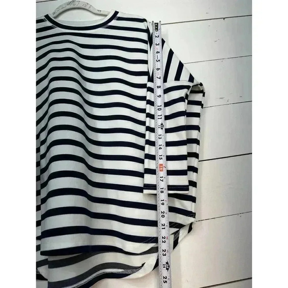 Toss Designs Small Nautical Blue & White Striped 3/4 Sleeve High-Low Sweater - Picture 8 of 10